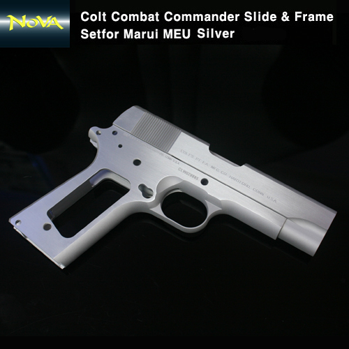 Colt Combat Commander Slide &amp; Frame Setfor Marui MEU - Side Polish Silver